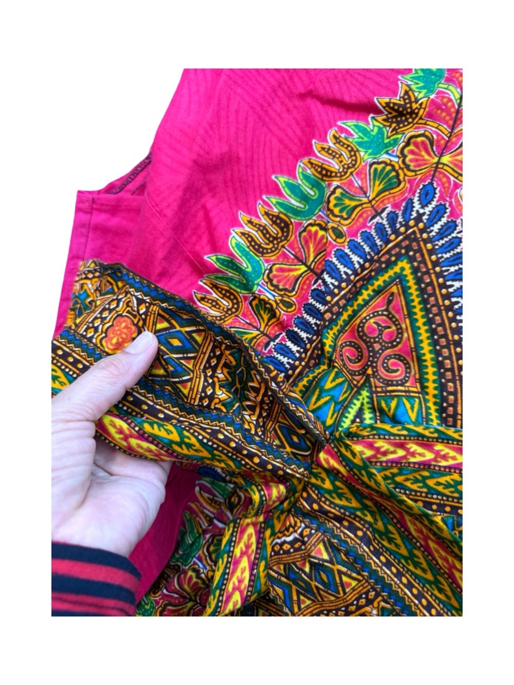 Sleeveless Magenta Maxi Dress with African Print Tie-Waist - Picture 6 of 15